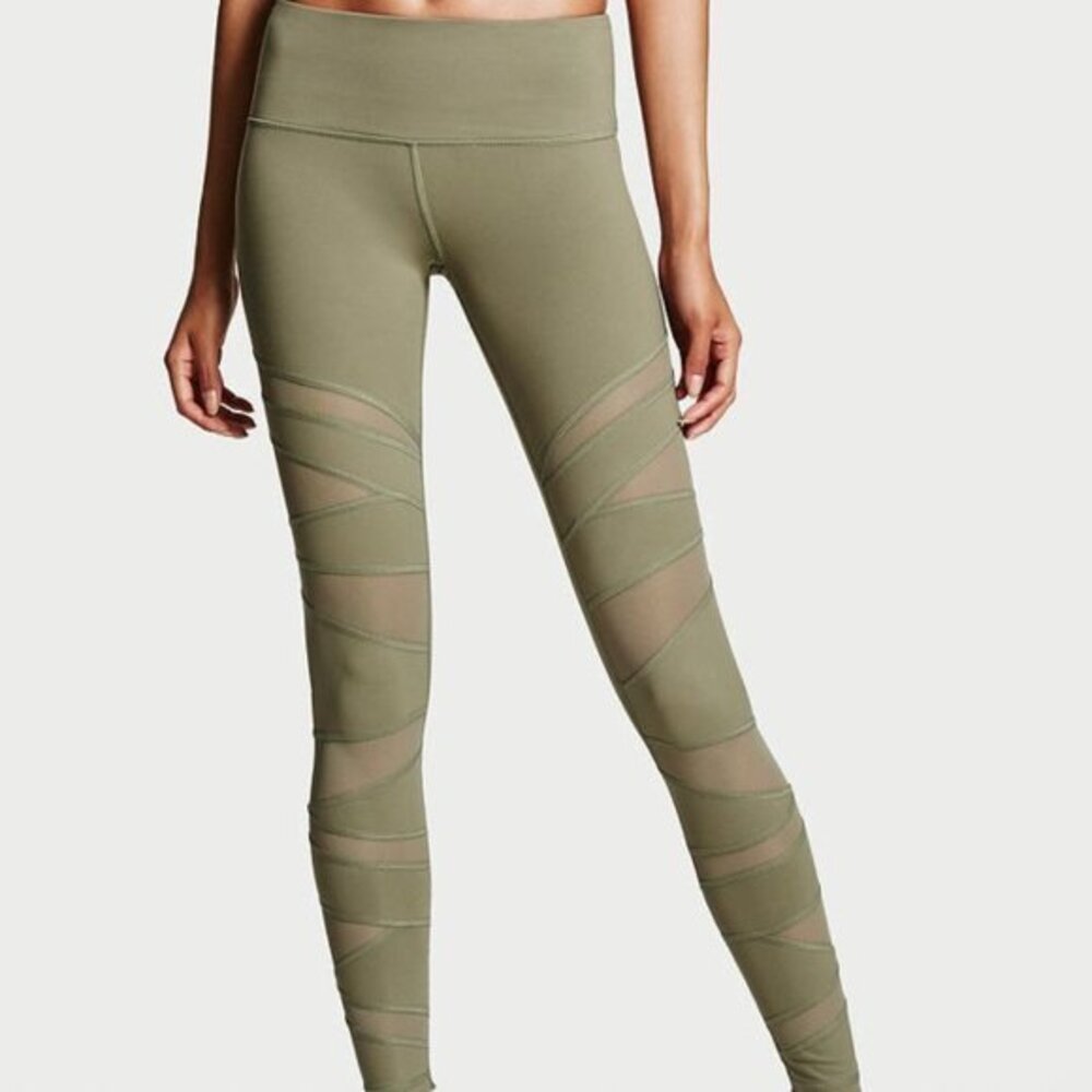 Victoria's Secret Sport‎ Knockout Mesh Cutout Leggings Stretch Green Women S NWT